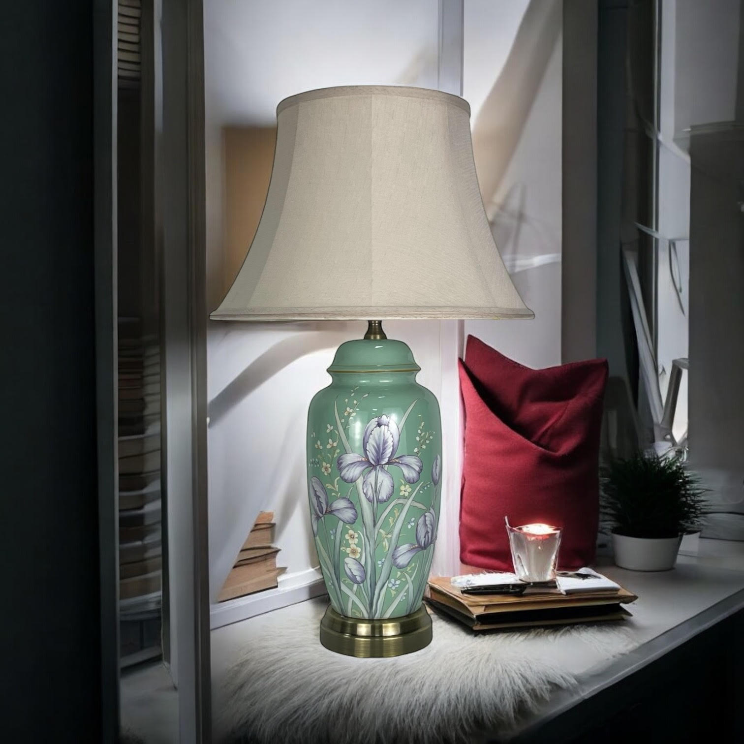 MSL 47cm Traditional Ceramic Table Lamp with Shade, Inline Rocker Switch, Double Insulated