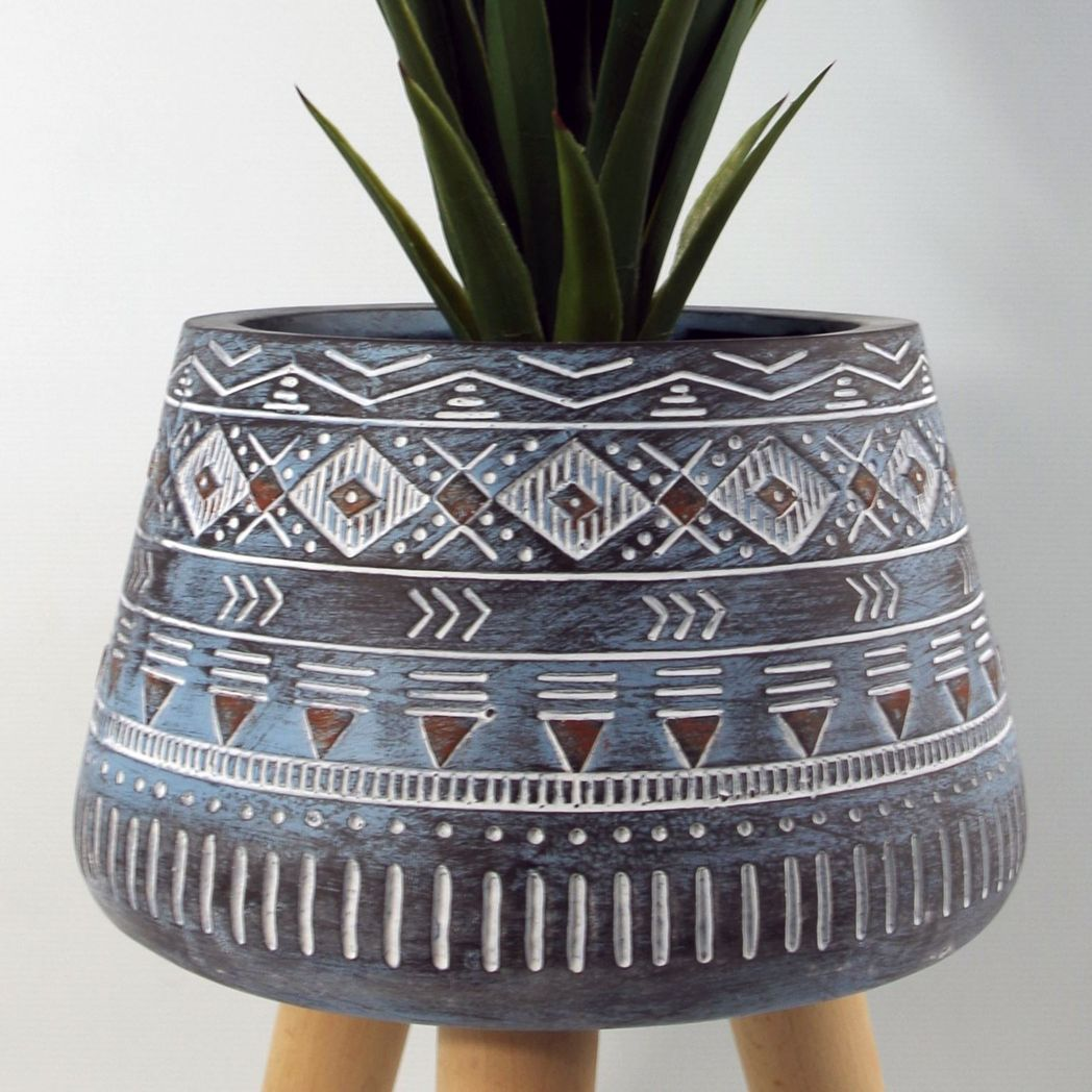 Leaf 44cm x 26cm Aztec Blue Fibreglass Composite Large Planter