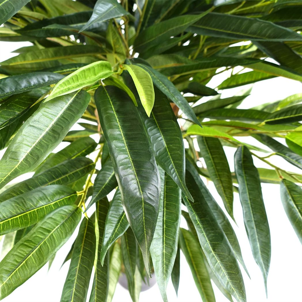 100cm Artificial Longfolia Ficus Tree with Natural Trunk, Silk Leaves, Hanging Plastic Vines, Potted in Black Pot