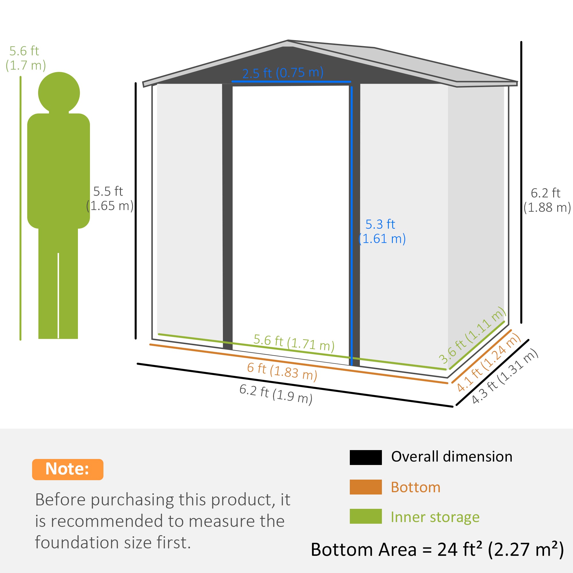 Outsunny 6.2 x 4.3ft Galvanised Steel Garden Storage Shed with Vent, Oak