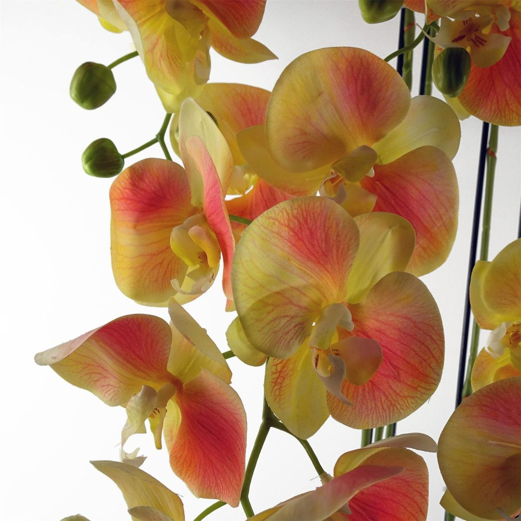 110cm Large Yellow Peach Artificial Orchid Plant with 41 Real Touch Flowers