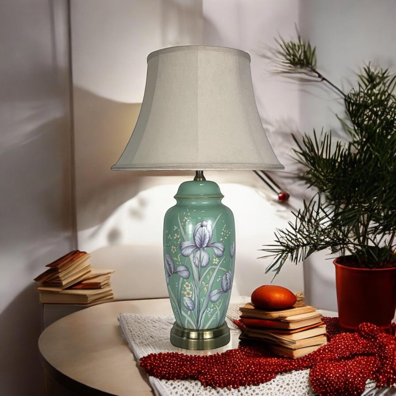 MSL 47cm Traditional Ceramic Table Lamp with Shade, Inline Rocker Switch, Double Insulated