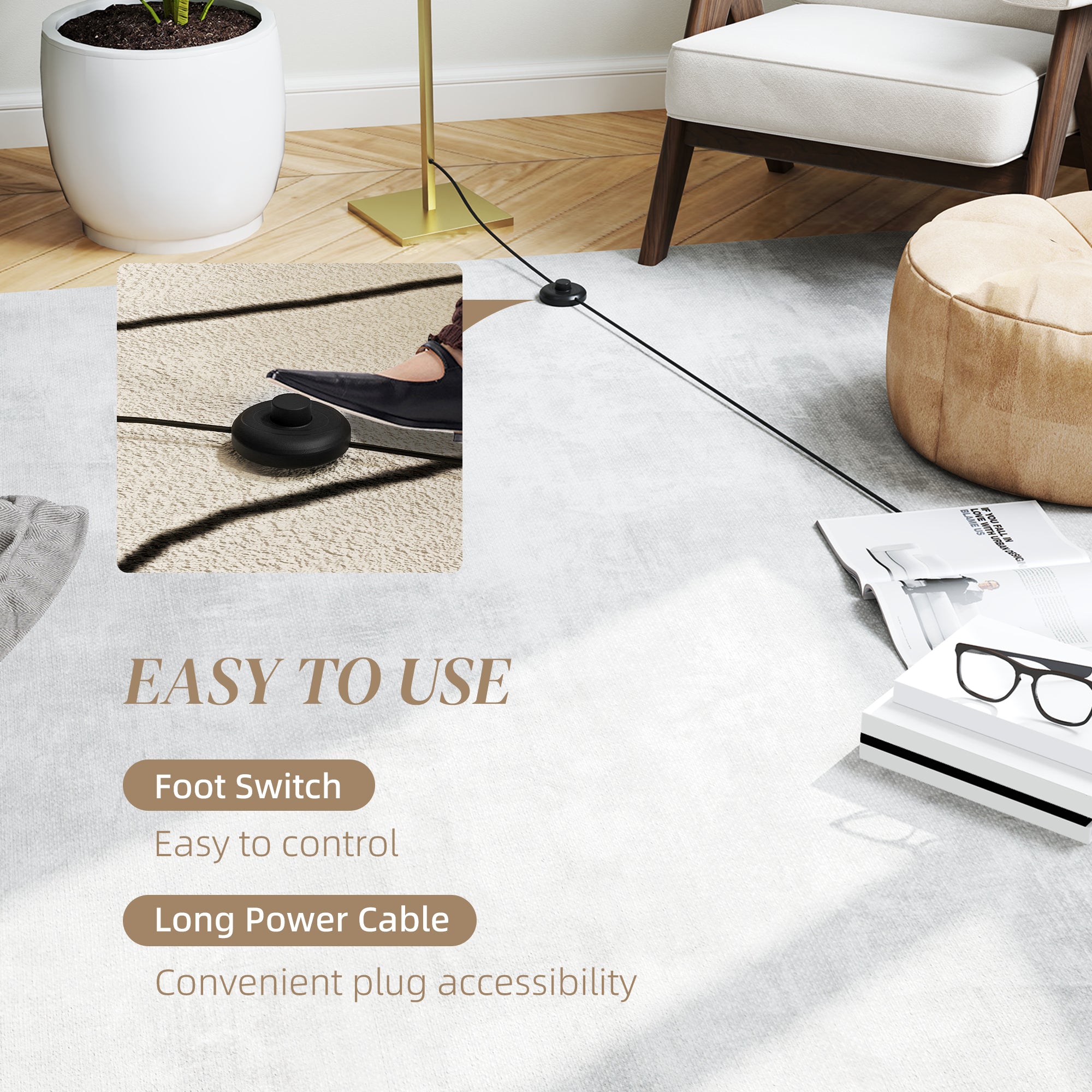 HOMCOM LED Floor Lamp, Standing Lamp with 3 Adjustable Brightness, Gold Tone