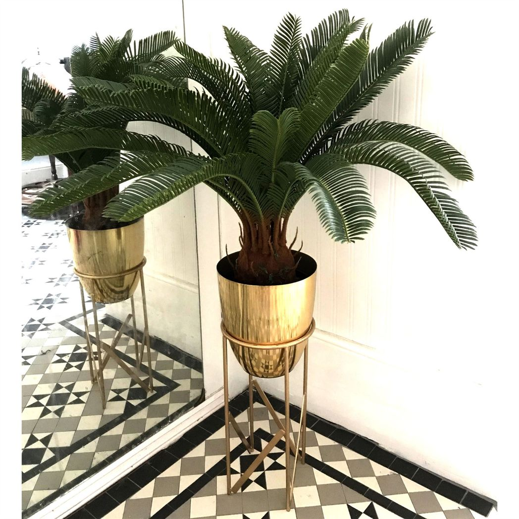 Leaf 70cm Artificial Tropical Cycas Palm Plant in Black Plastic Pot