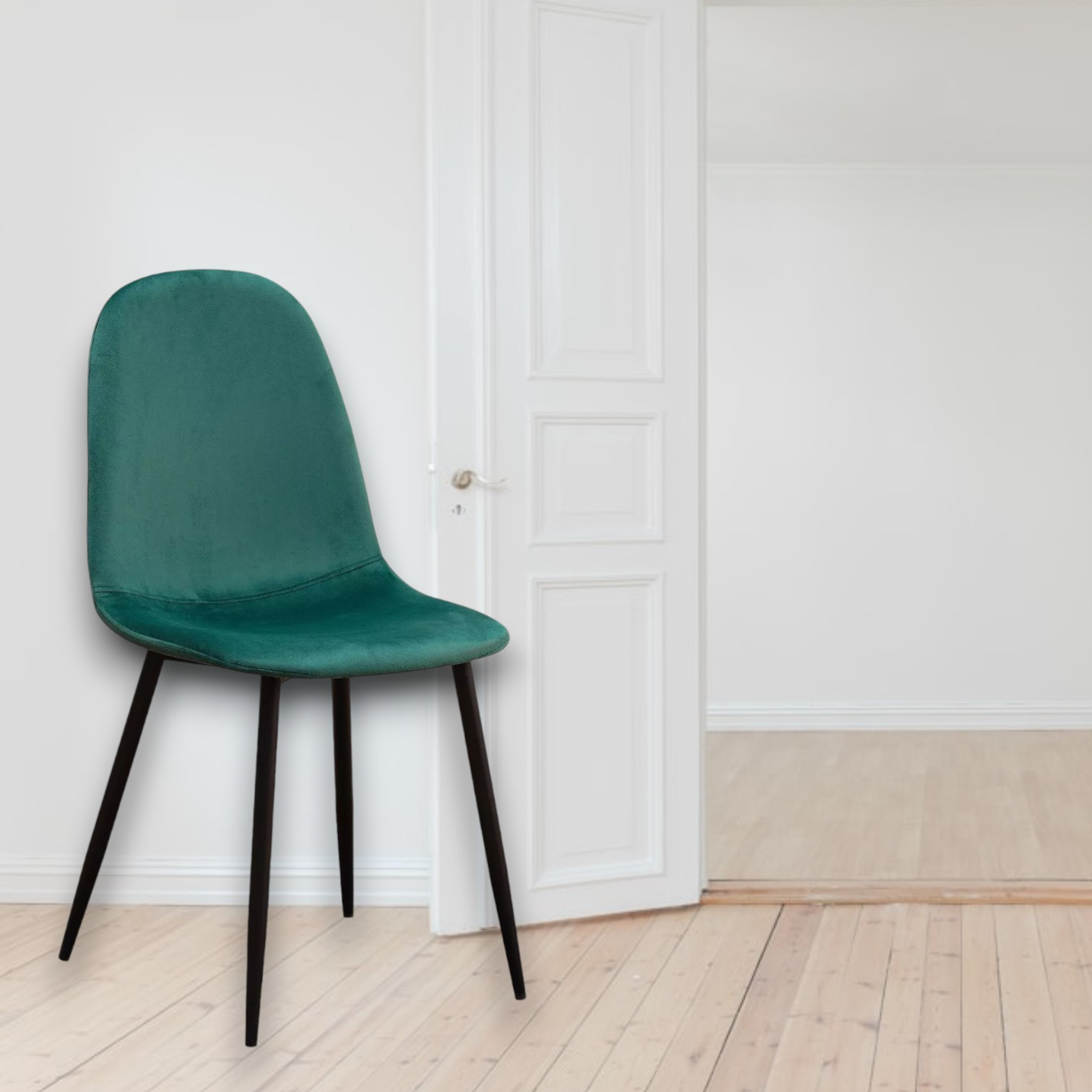 MSL Scandinavian Green Fabric Chair with Black Eiffel-Style Metal Legs, Cushioned Ergonomic Seat