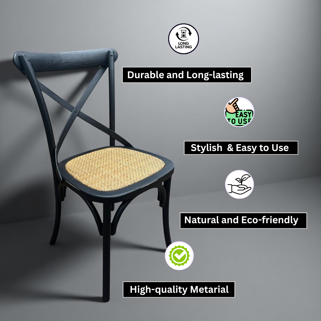 MSL Black French Cross Back Dining Chair, Stackable, Easy to Clean, Sturdy & Versatile