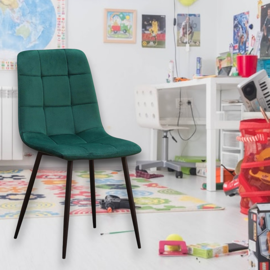 Green Fabric Chair with Black Metal Eiffel-Style Legs