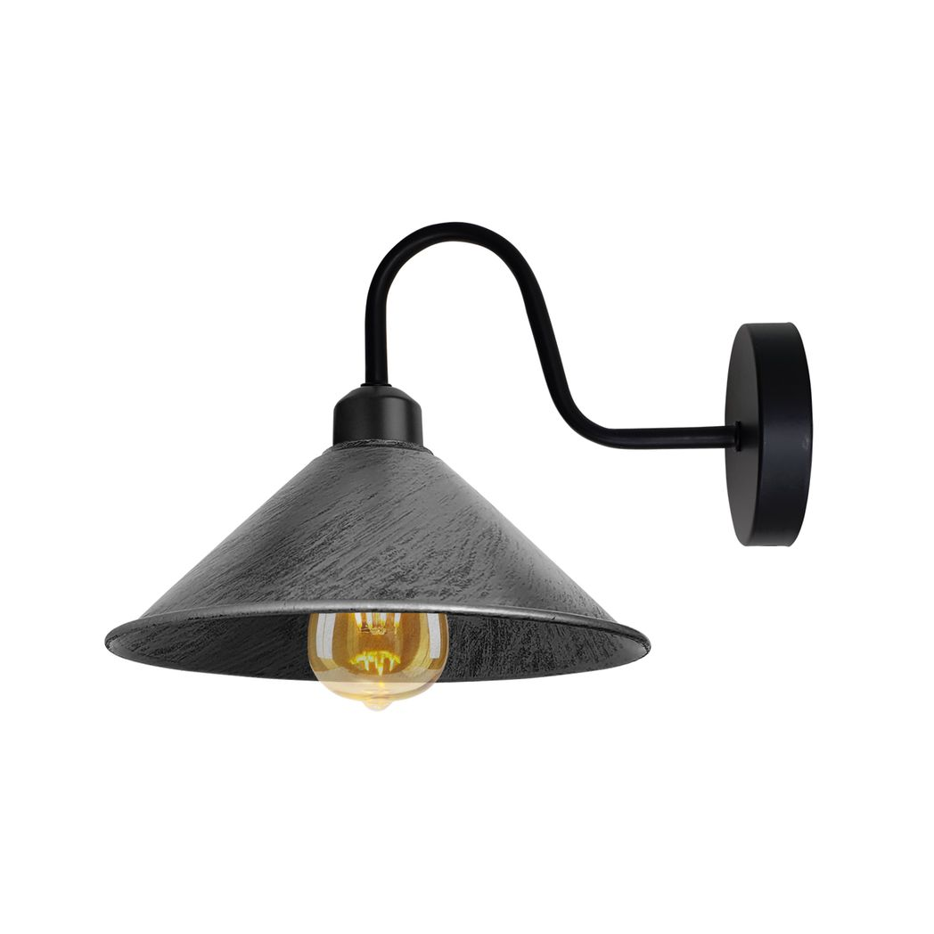 Brushed Silver and Black Vintage E27 Wall Sconce, Dimmable