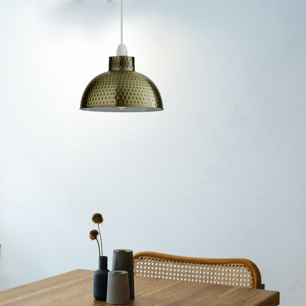 2 Pack Vintage Green Metal Dome Lamp Shades, 26cm, E27/B22 Compatible