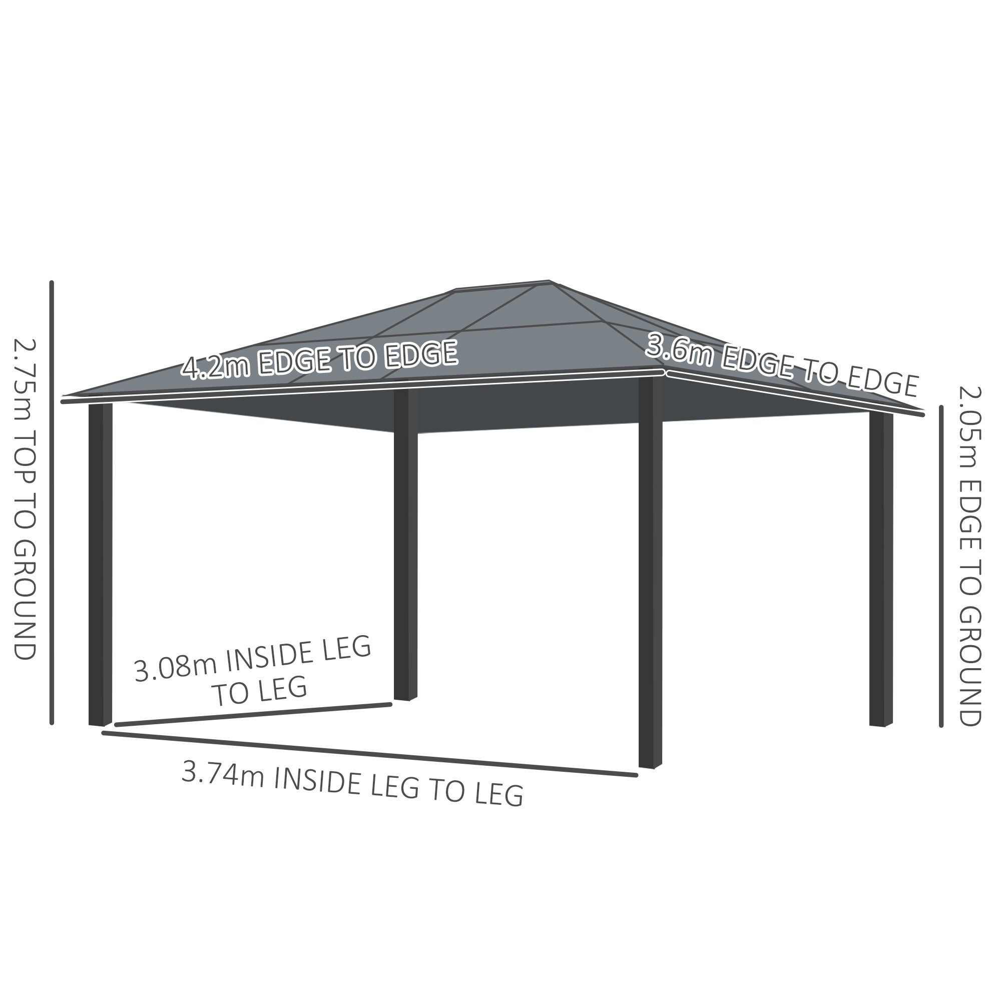 Outsunny 4.3m x 3.6m Aluminium Frame Polycarbonate Hardtop Gazebo with Curtains and Netting Brown