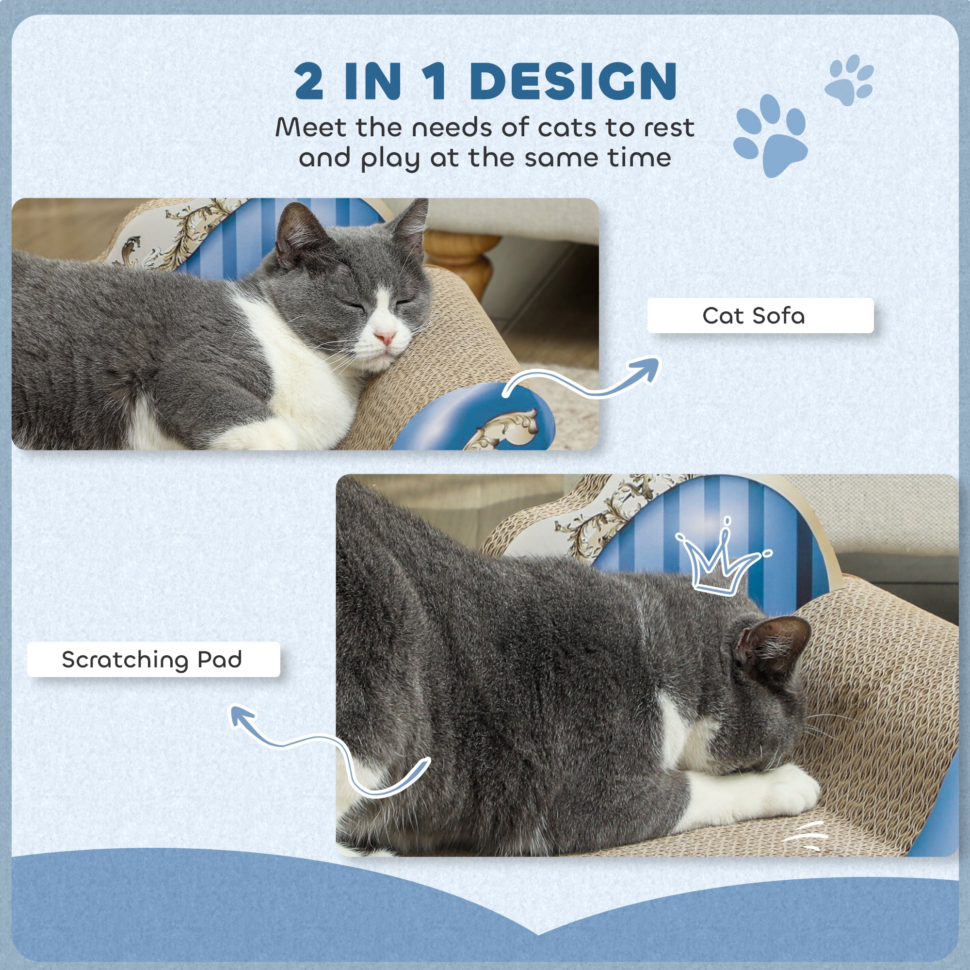 PawHut 2-in-1 Cat Scratcher and Lounge Bed with Catnip, Cardboard Cat Sofa Bed