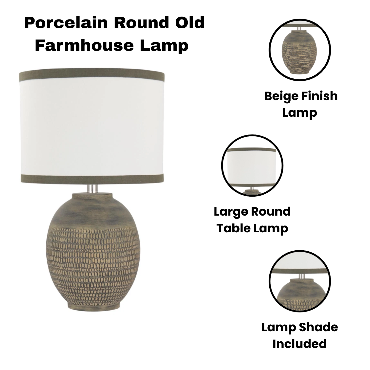 57cm Traditional Ceramic Table Lamp with Shade, Inline Rocker Switch, Double Insulated