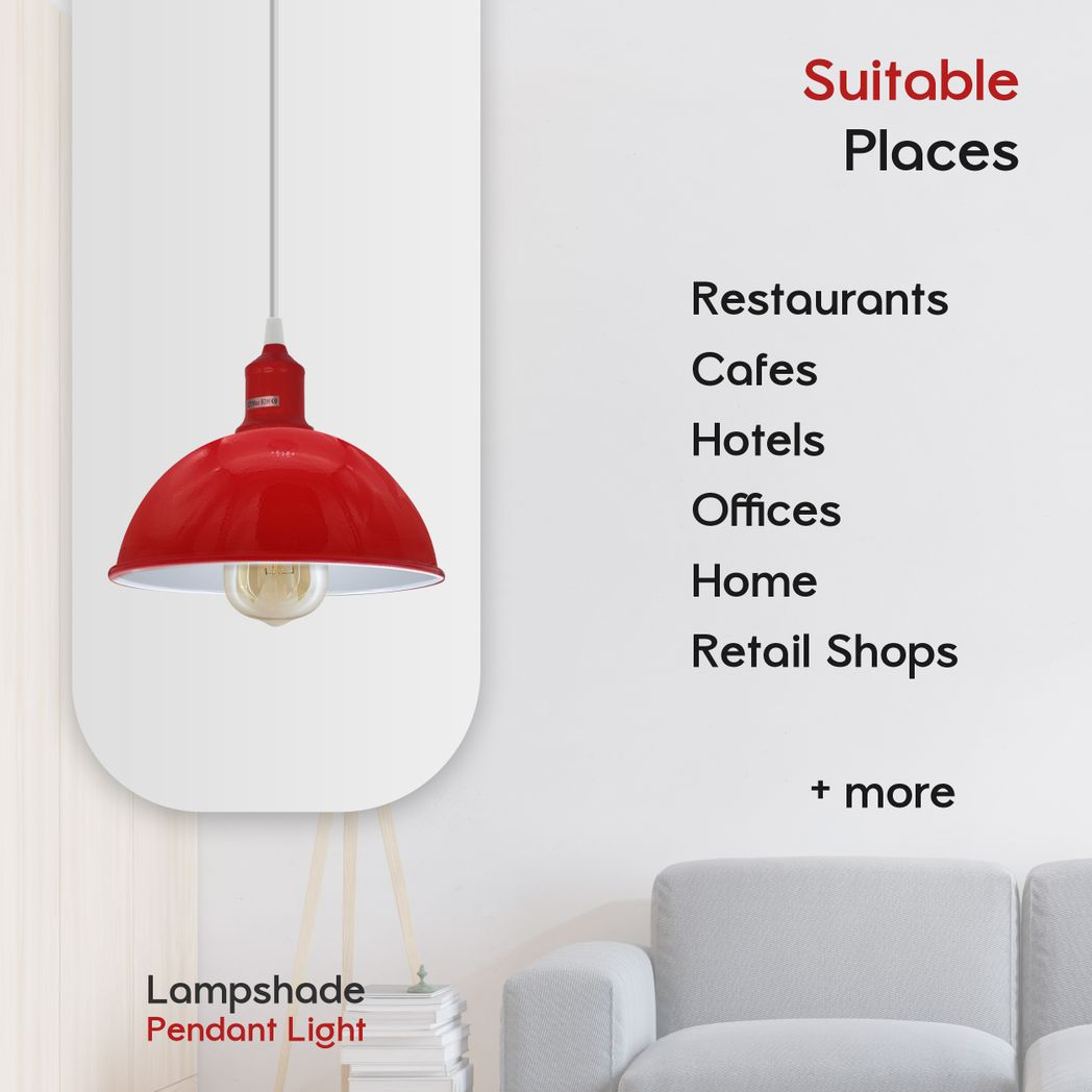 2 Pack Red Dome Metal Pendant Light Shades, Inner White