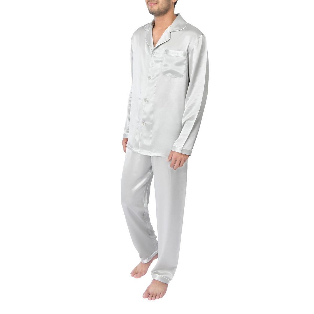 Sleepdown Men's 100% Silk Long Pyjama Set - Silver