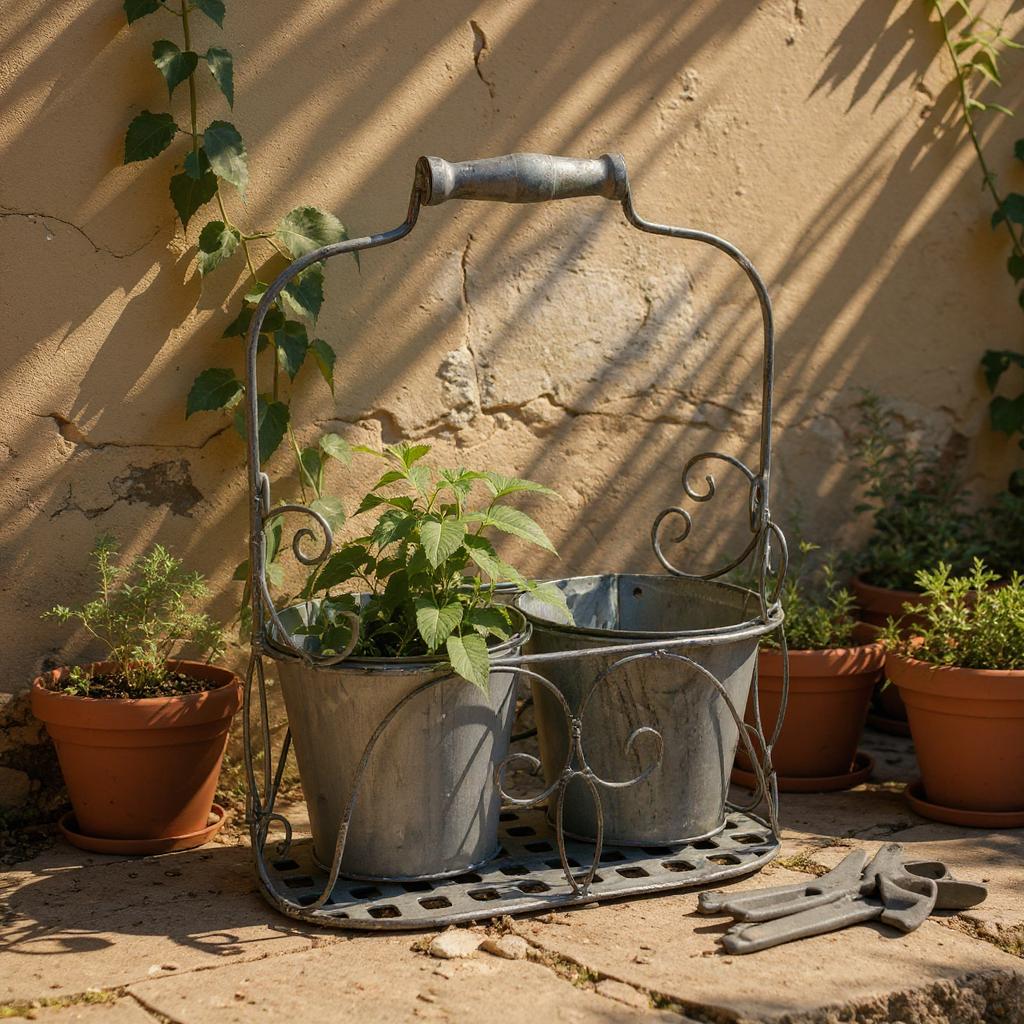 MSL White 2-Pot Basket Pot Holder with Handle for Indoor or Outdoor Use