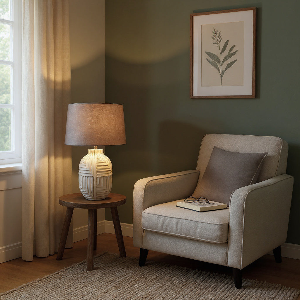 MSL 38cm Traditional Ceramic Table Lamp Base and Shade with Inline Rocker Switch, Double Insulated