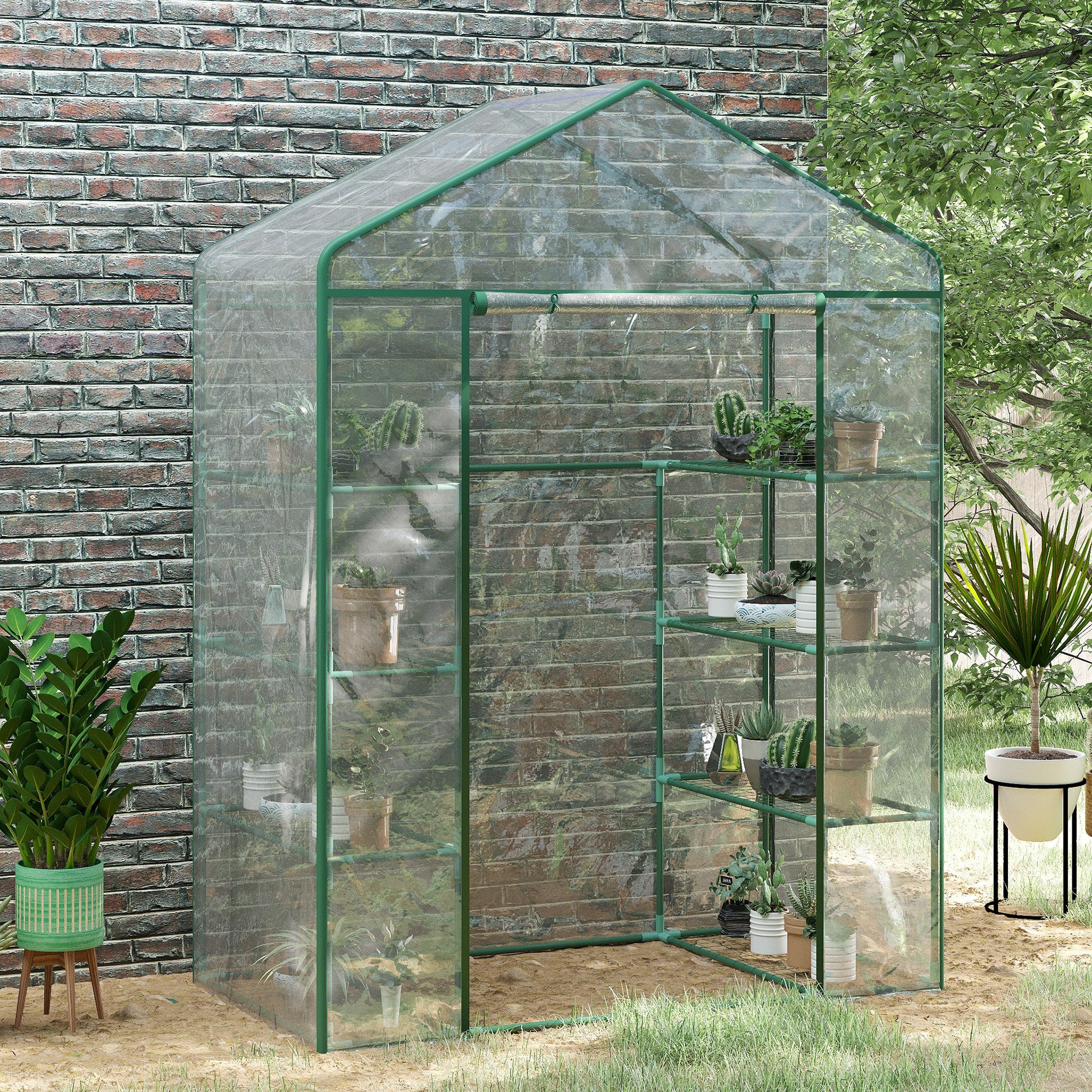 Outsunny 4 Tier 8 Shelf Walk-In Portable Greenhouse Steel Frame PVC Cover 143 x 73 x 195 cm