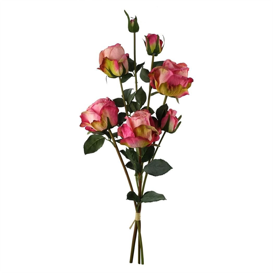 Leaf 60cm Pink Rose Artificial Flower Spray with 4 Flowers and 3 Buds