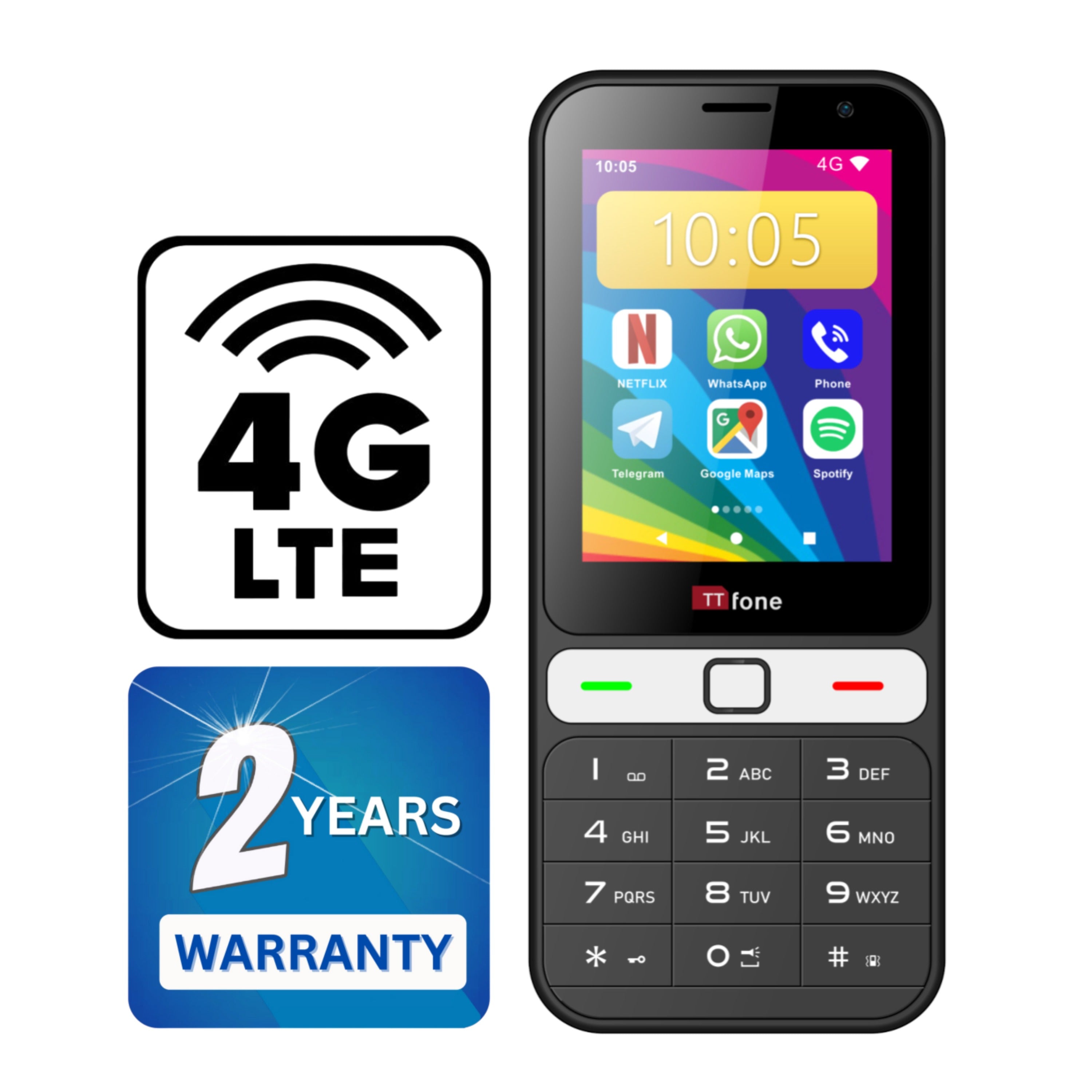 TTfone TT280 Simple 4G Dual SIM Bar Phone with Android, 2.8" Touchscreen, Keypad, 2MP Camera, USB-C - Easy to Use Unlocked Mobile (with USB Cable and Vodafone Sim Card)