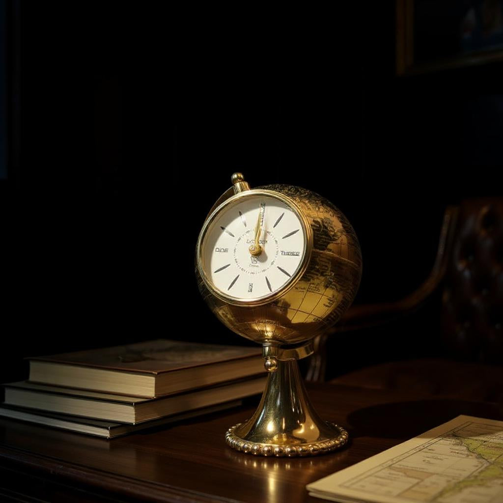 MSL Hand Finished Table Clock with Globe Design, 1 AA Battery
