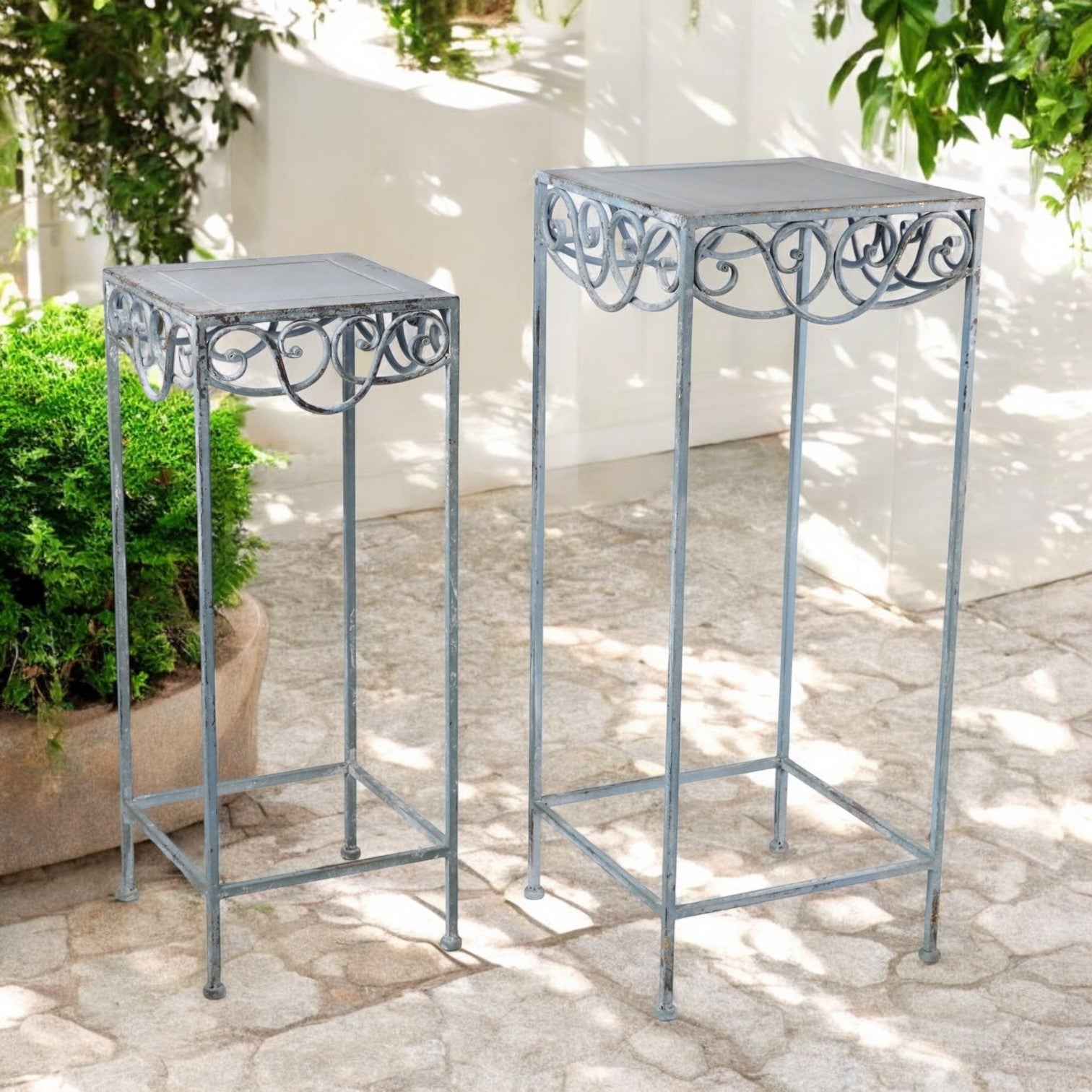 66CM Cream Metal Decorative Plant Stand Set of 2