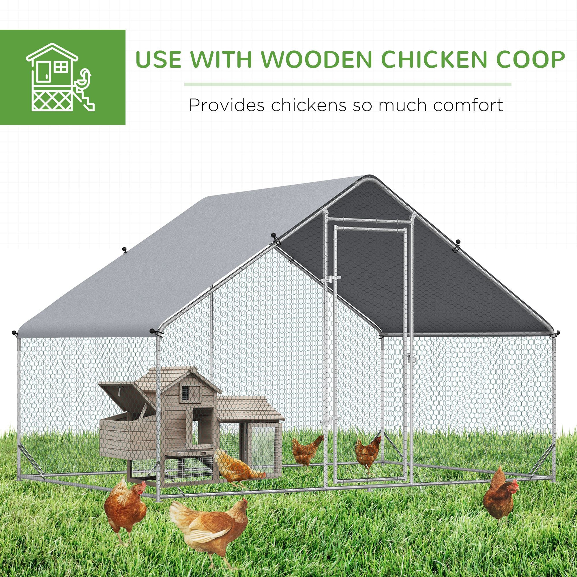 PawHut Walk-In Chicken Run Galvanized Steel Chicken Coop Hen House with Water-Resistant Cover