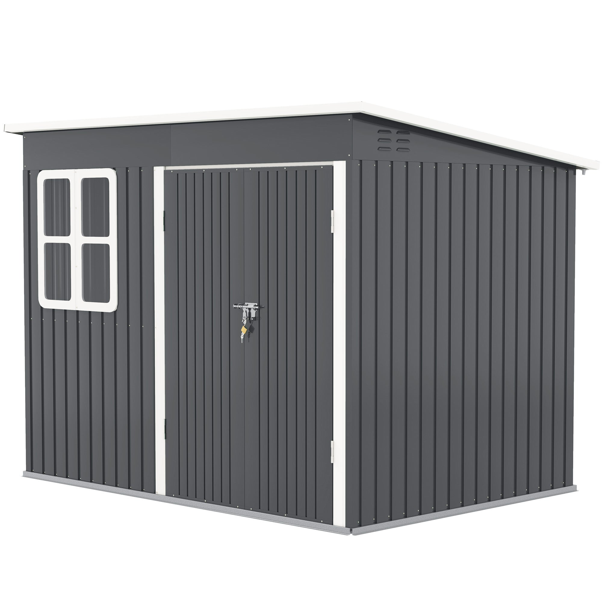 Outsunny Galvanised Steel Garden Shed with Foundation Kit, Dark Grey