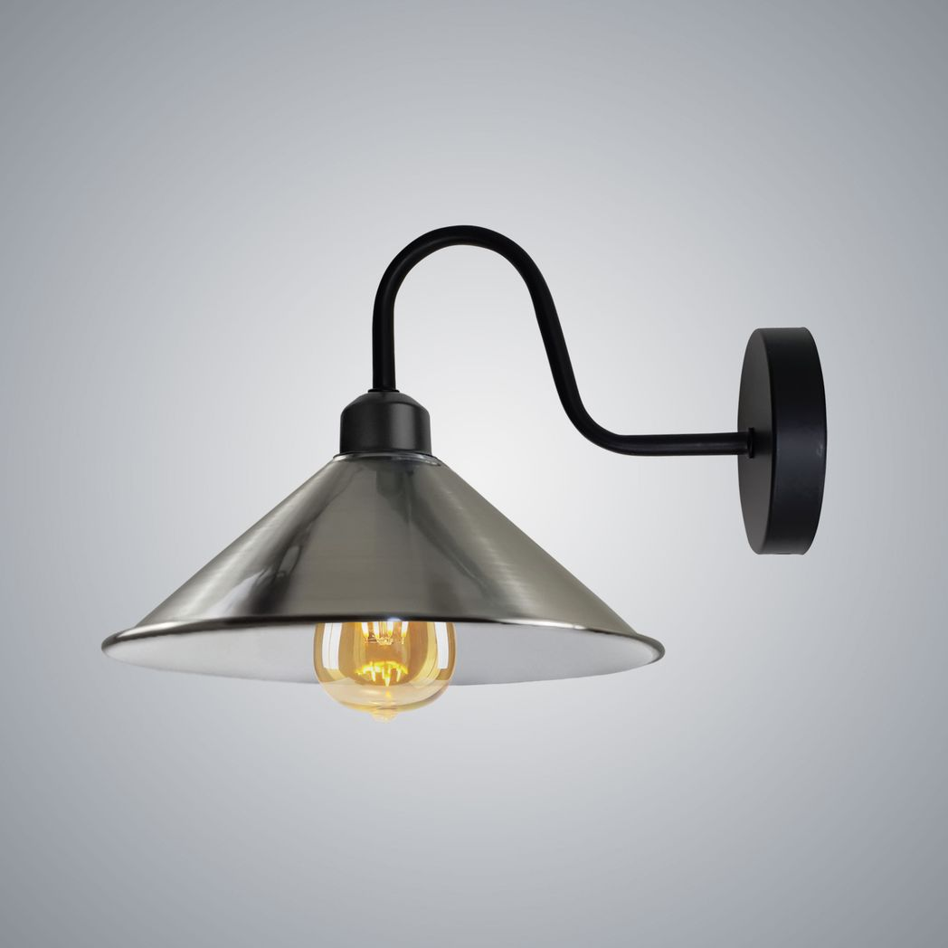 Vintage Wall Sconce, Satin Nickel Black Metal, E27, Dimmable
