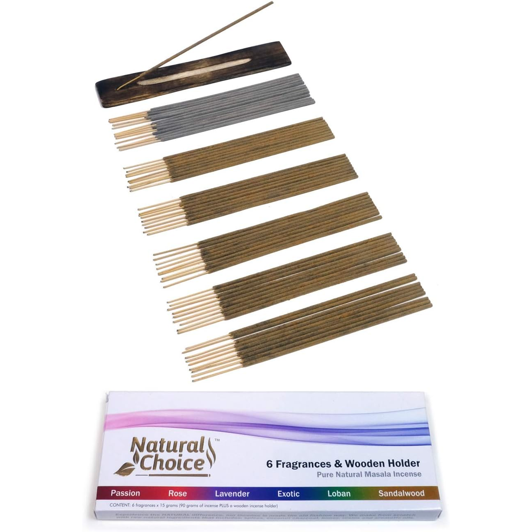 Natural Choice Incense 6-Piece Fragrance Gift Set with Burner