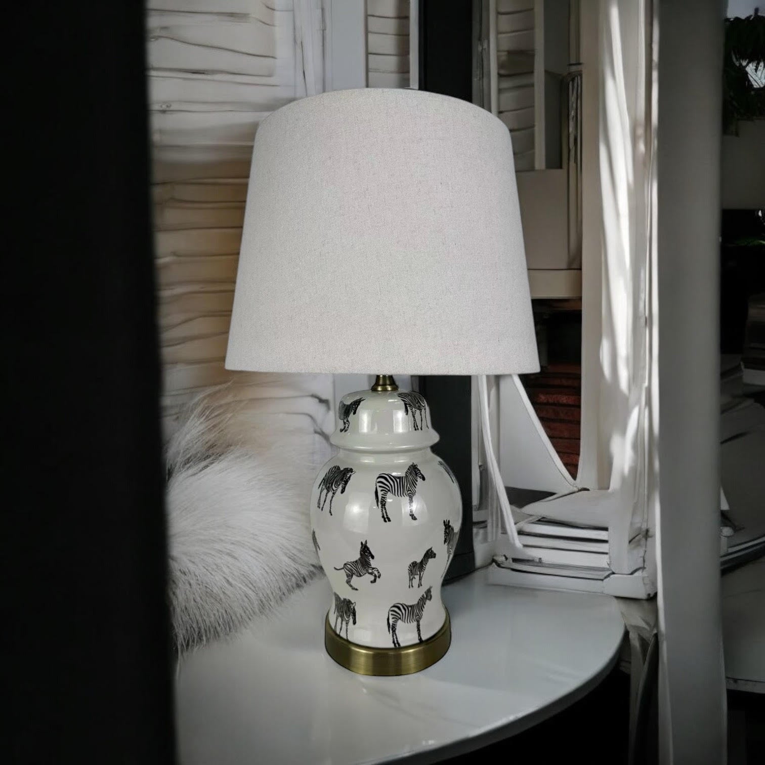 MSL 41cm Traditional Ceramic Table Lamp Base and Shade with Inline Rocker Switch, Double Insulated