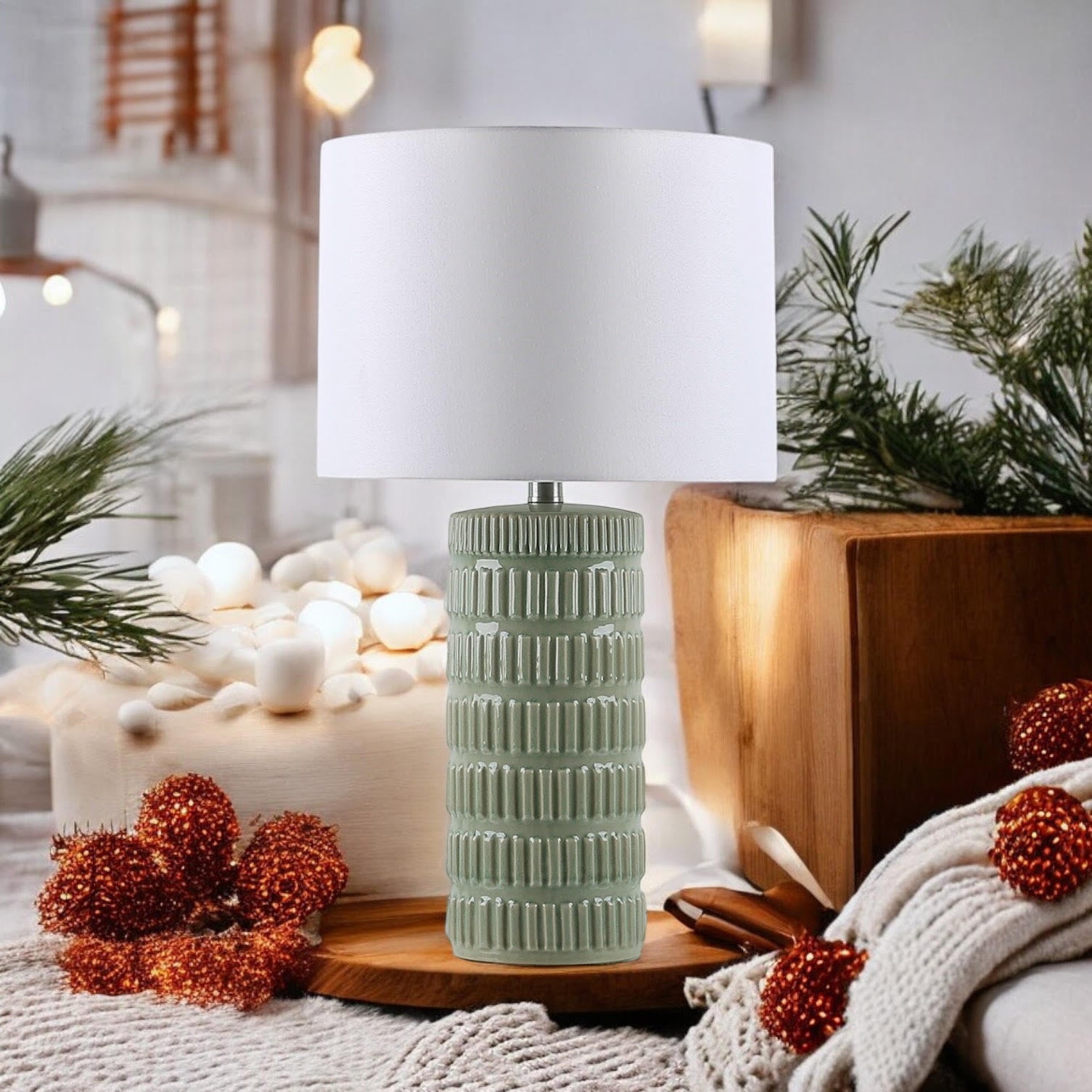 MSL 43cm Ceramic Table Lamp with Shade, Inline Rocker Switch, Double Insulated
