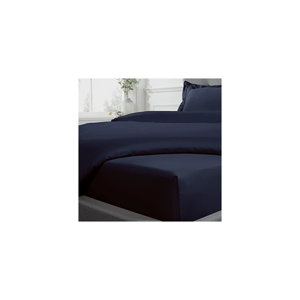 Sleepdown 300 Thread Count Cotton Sateen Extra Deep Fitted Sheet 40cm Depth Navy