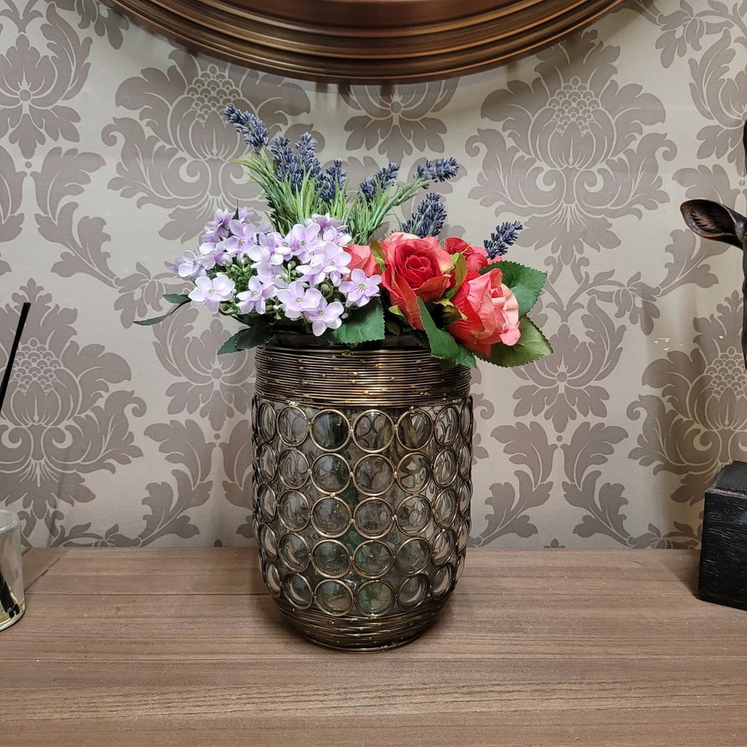 Decorative Glass Candle Holder in Metal Frame