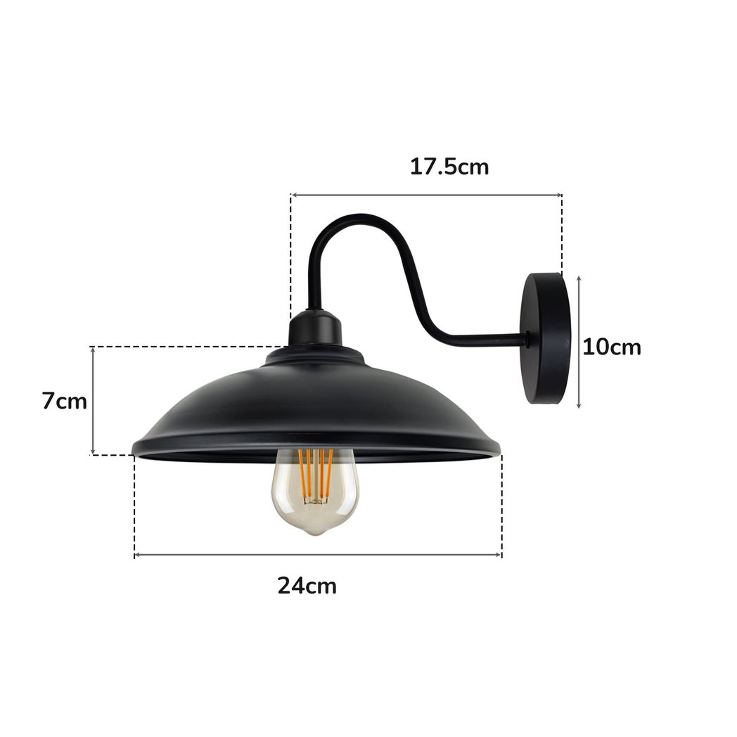 Black Vintage Wall Sconce, E27 Base, Hemisphere Shade, Indoor