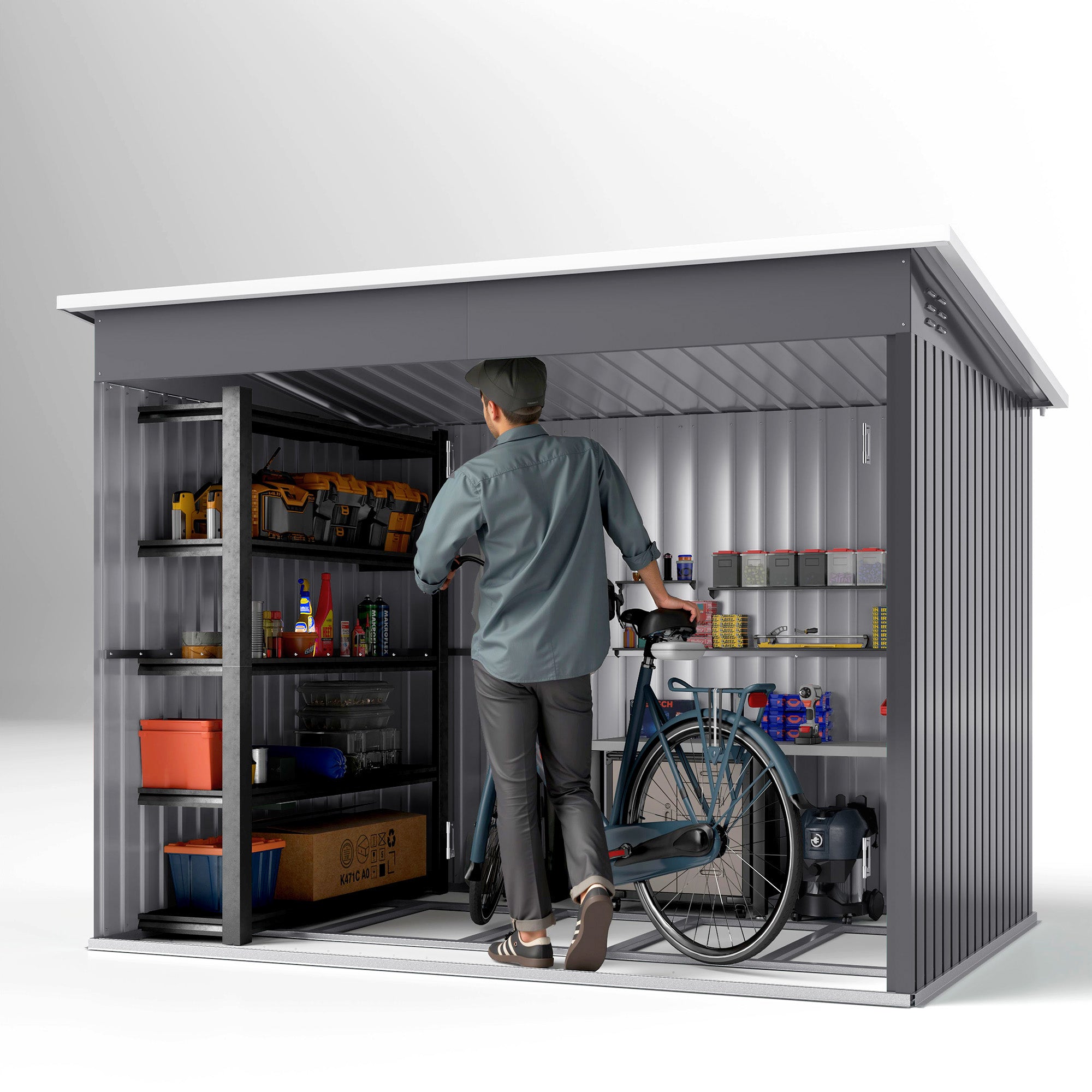 Outsunny Galvanised Steel Garden Shed with Foundation Kit, Dark Grey