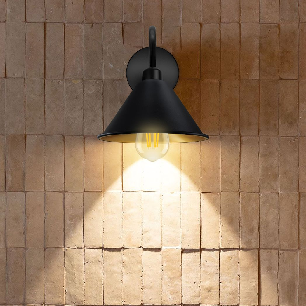 Vintage Black Gold Wall Sconce, E27 Cone Shade Wall Light