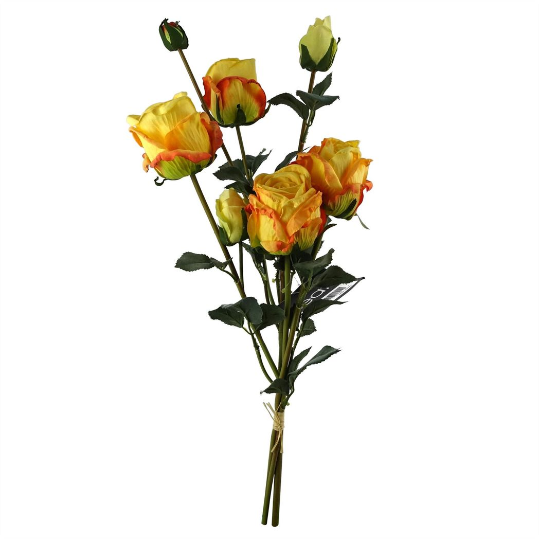 Leaf 60cm Yellow Rose Artificial Flowers Spray - 4 Flowers 3 Buds