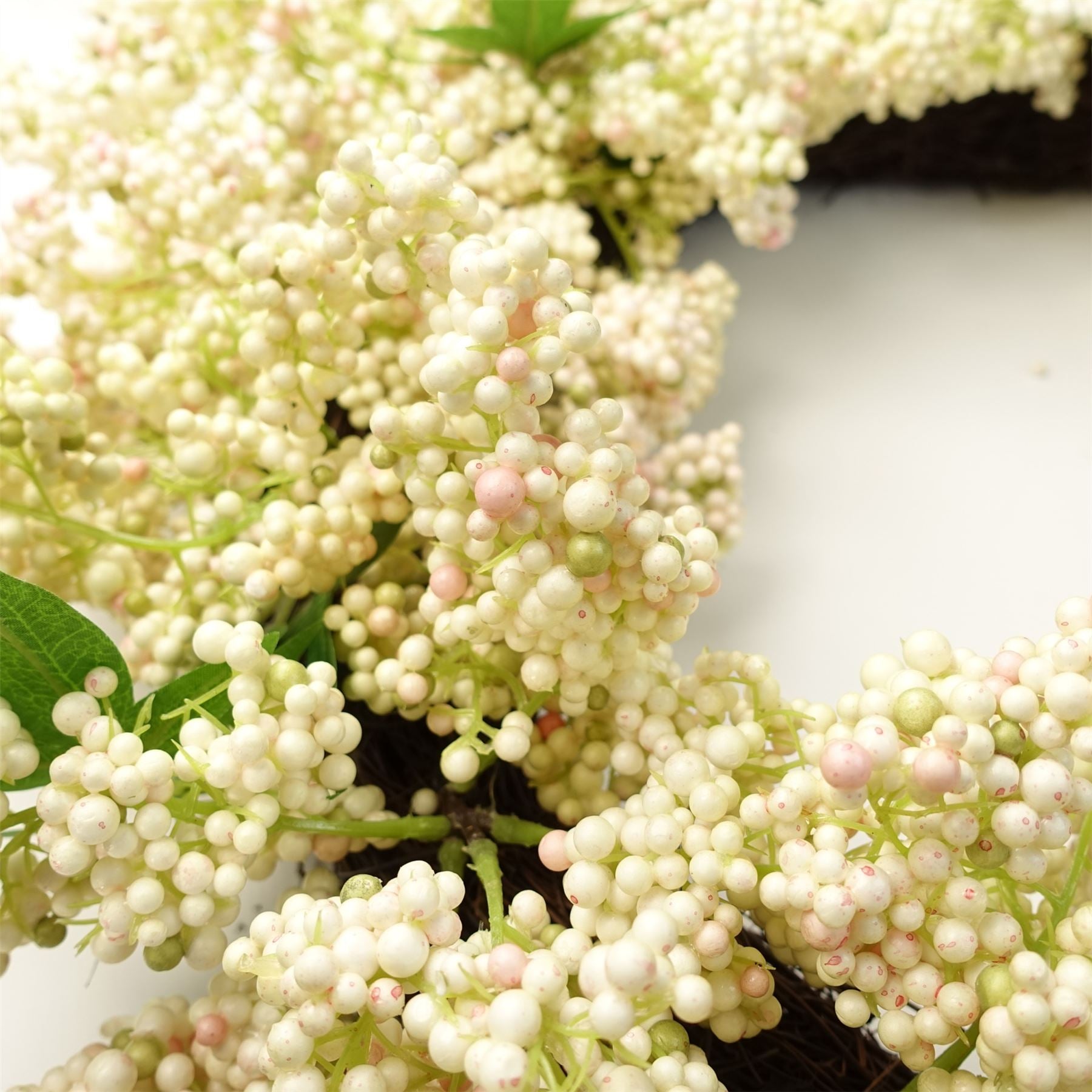 Leaf 55cm Artificial Hanging White Berry Wreath, 60cm Diameter, 45cm Woven Base