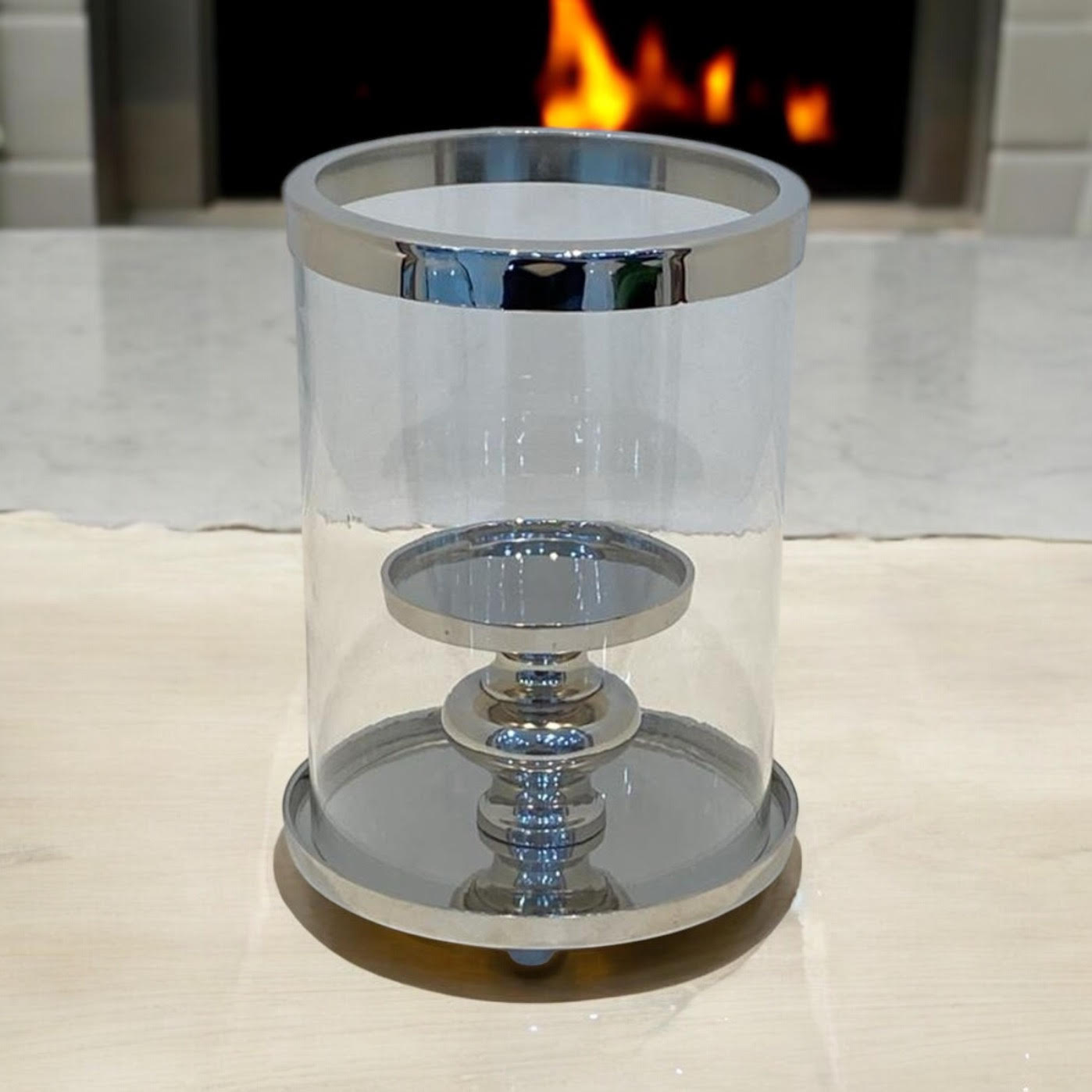 MSL 22cm Nickel Plated Hurricane Candle Holder, Distressed Finish, Hand Finished