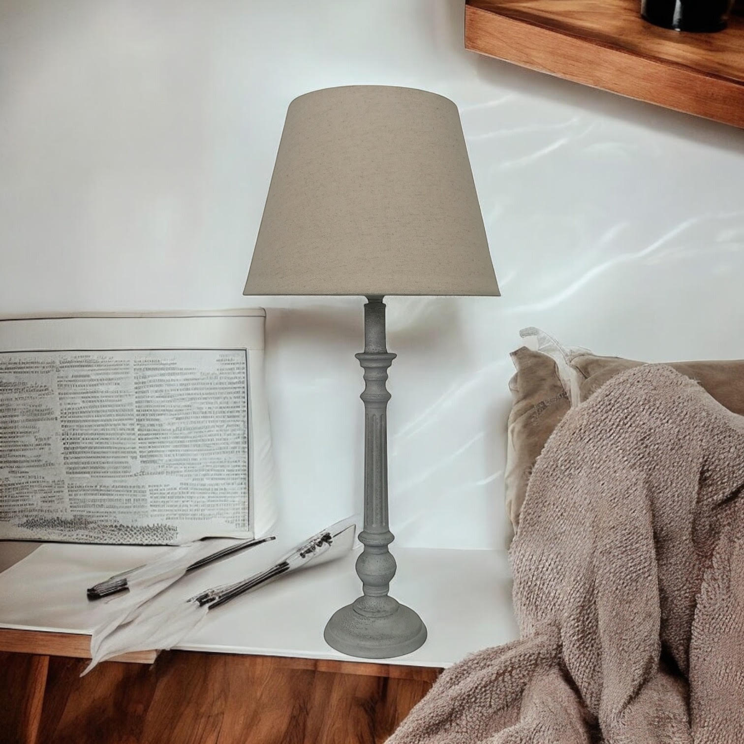 MSL 54cm Traditional Table Lamp Base and Linen Shade with Inline Rocker Switch, Double Insulated
