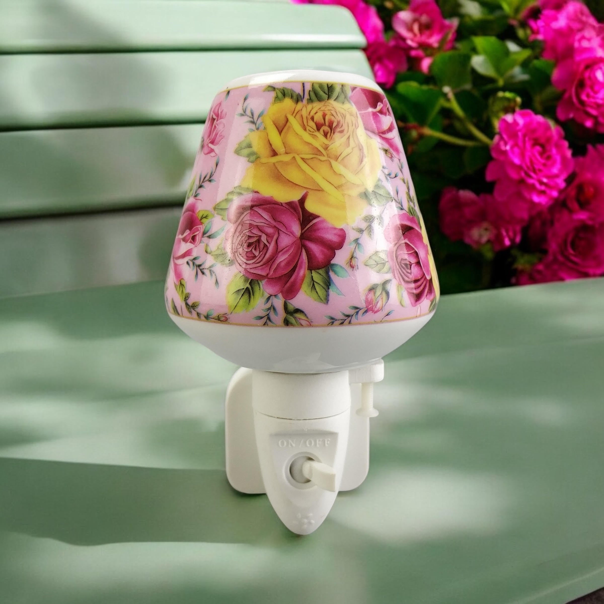 8 Inch Floral LED Nightlight, Yellow and Pink Rose, Multi-Color Decorative Home Light