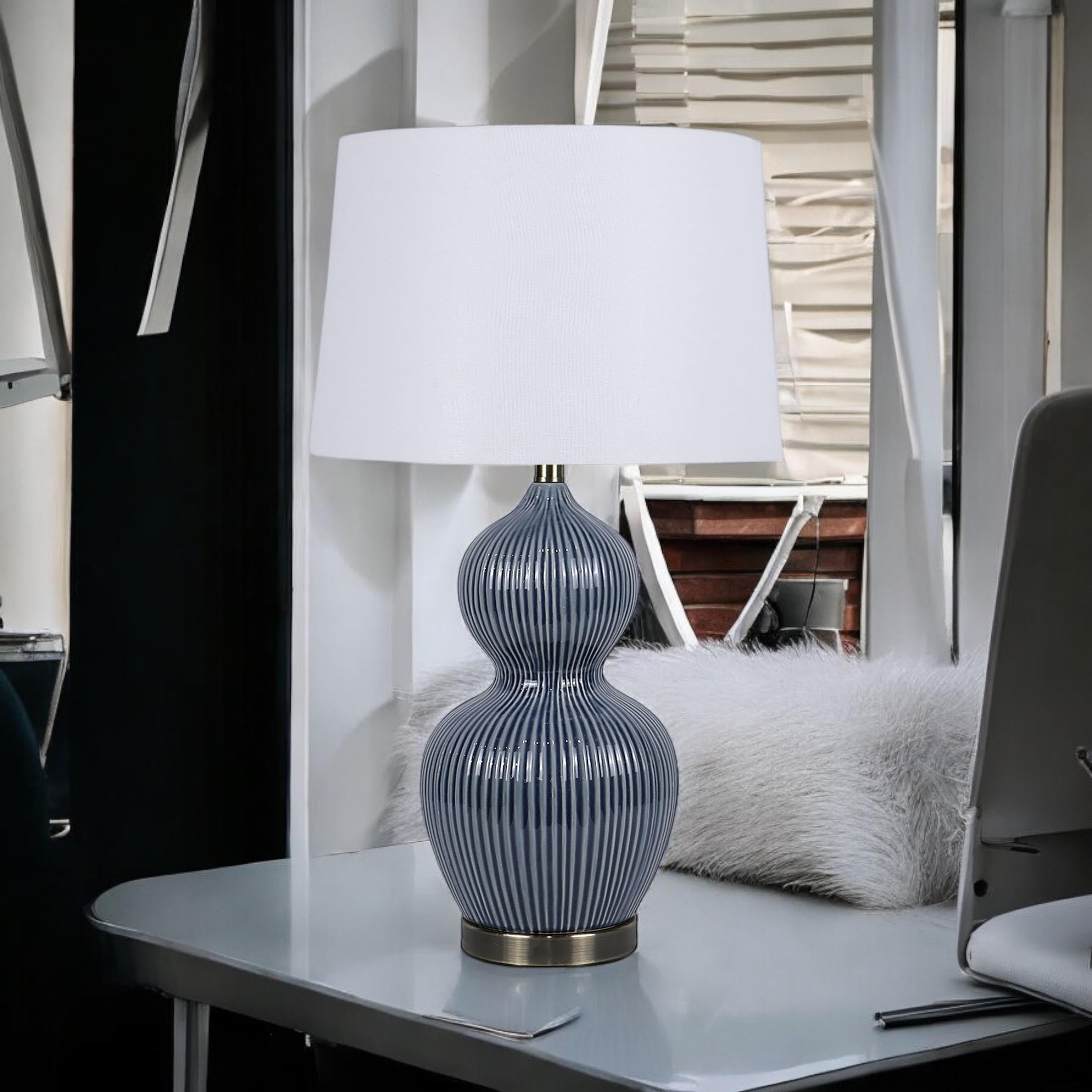 MSL 39cm Traditional Ceramic Table Lamp Base and Shade with Inline Rocker Switch, Double Insulated