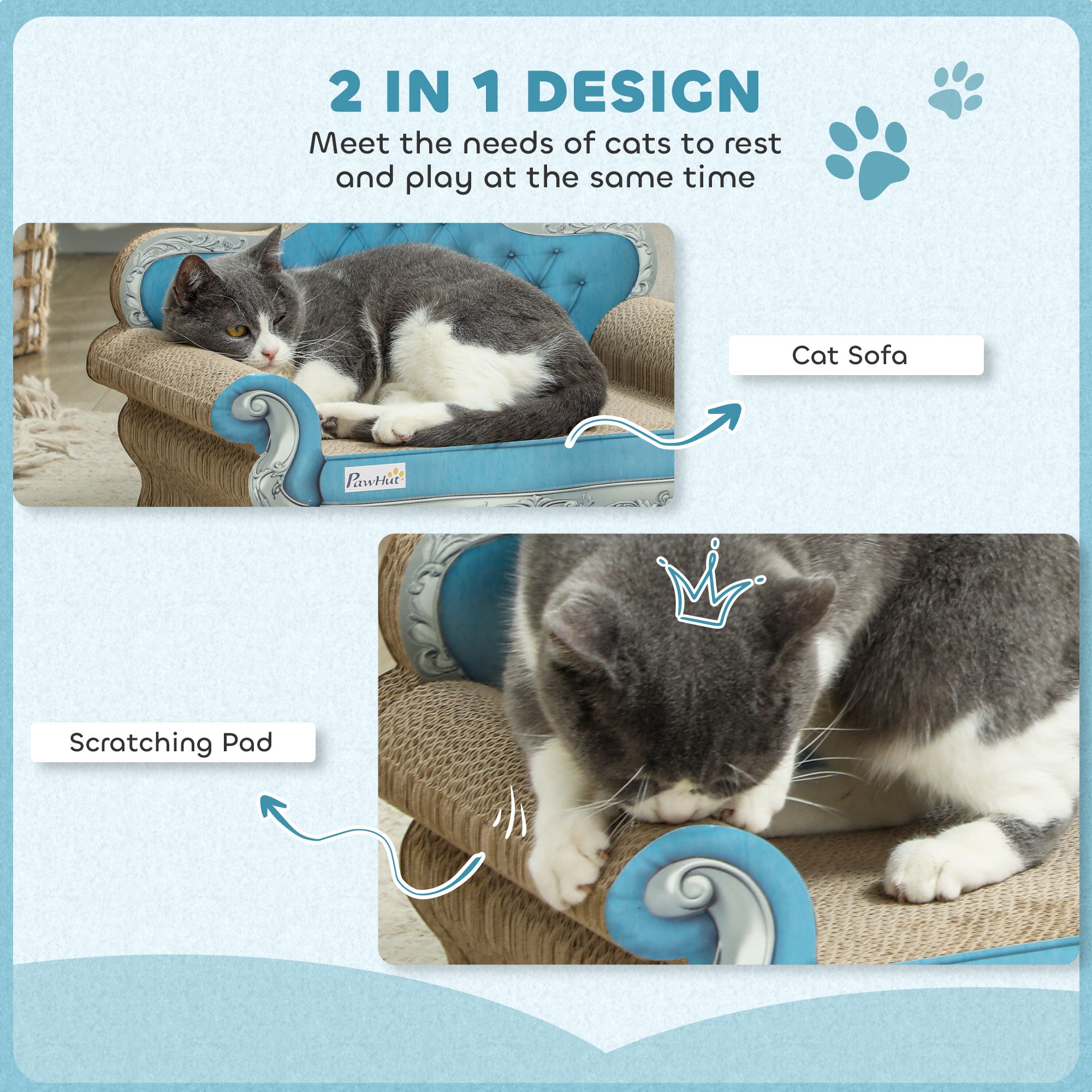 PawHut 2-in-1 Cardboard Cat Scratching Board and Sofa Bed with Catnip for Indoor Cats