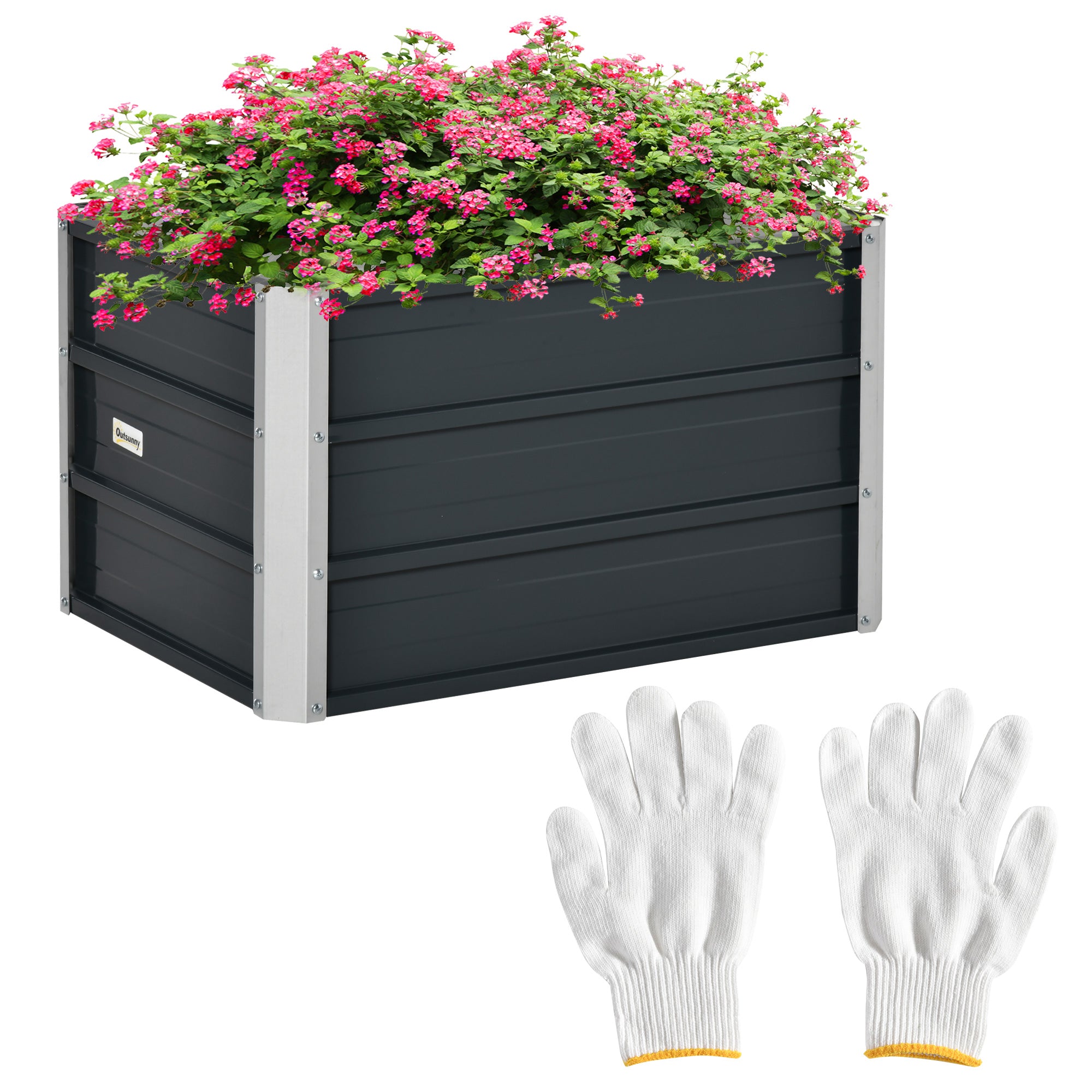 Outsunny Raised Garden Bed Elevated Planter Box with Gloves, Grey