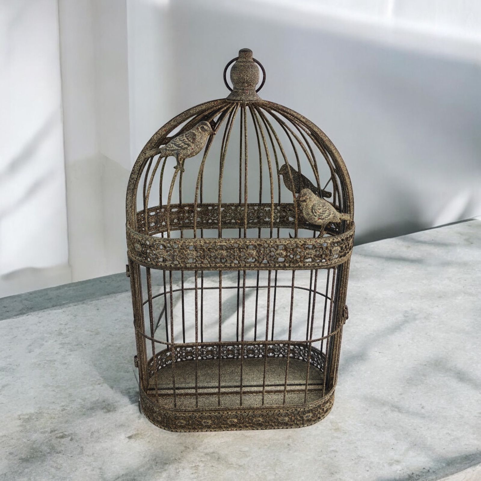 MSL 60cm Wall Mirror with Metal Cage, Decorative Garden Accessory