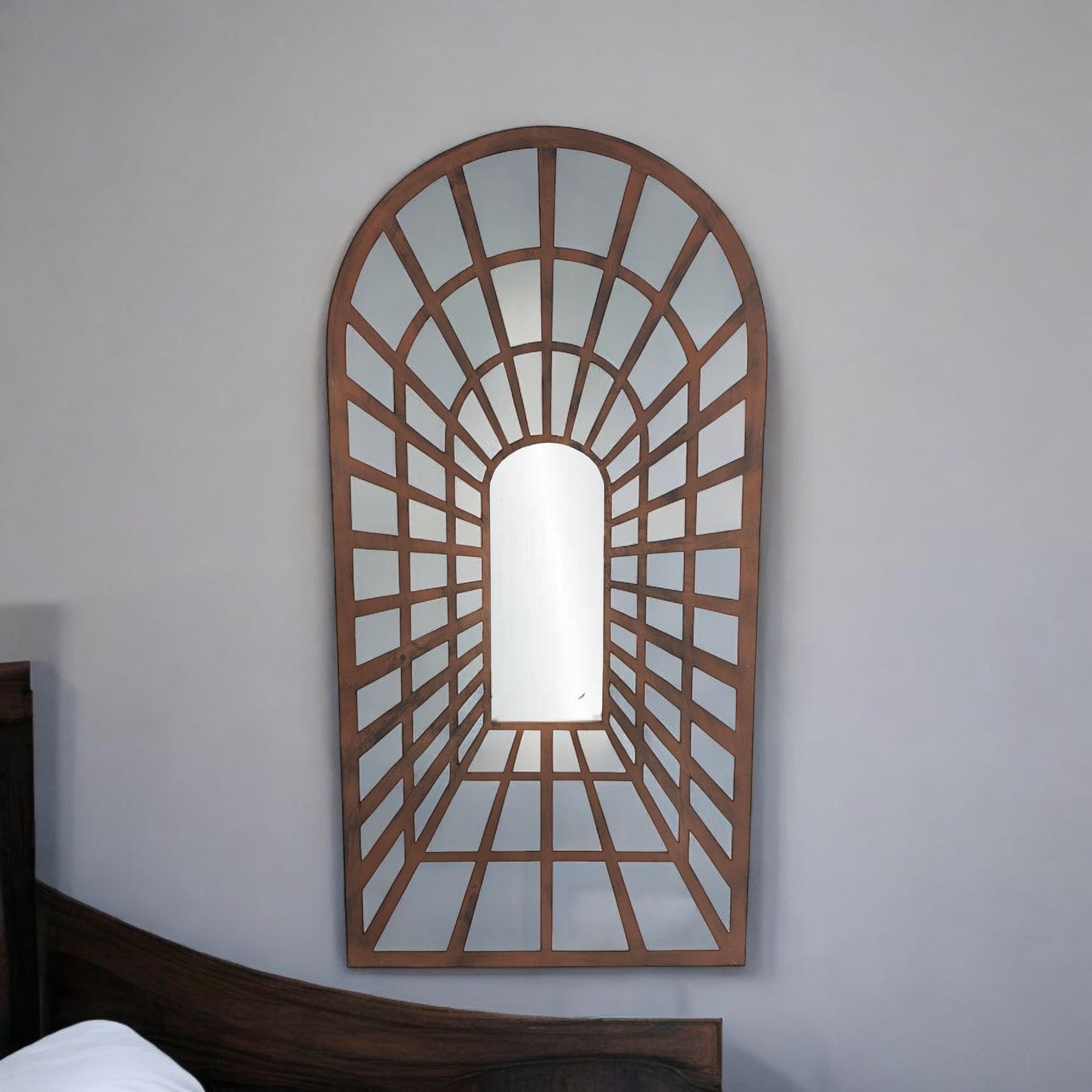 120cm Metal Window Wall Mirror, Indoor/Outdoor Decorative Garden Mirror with Hanging Hook