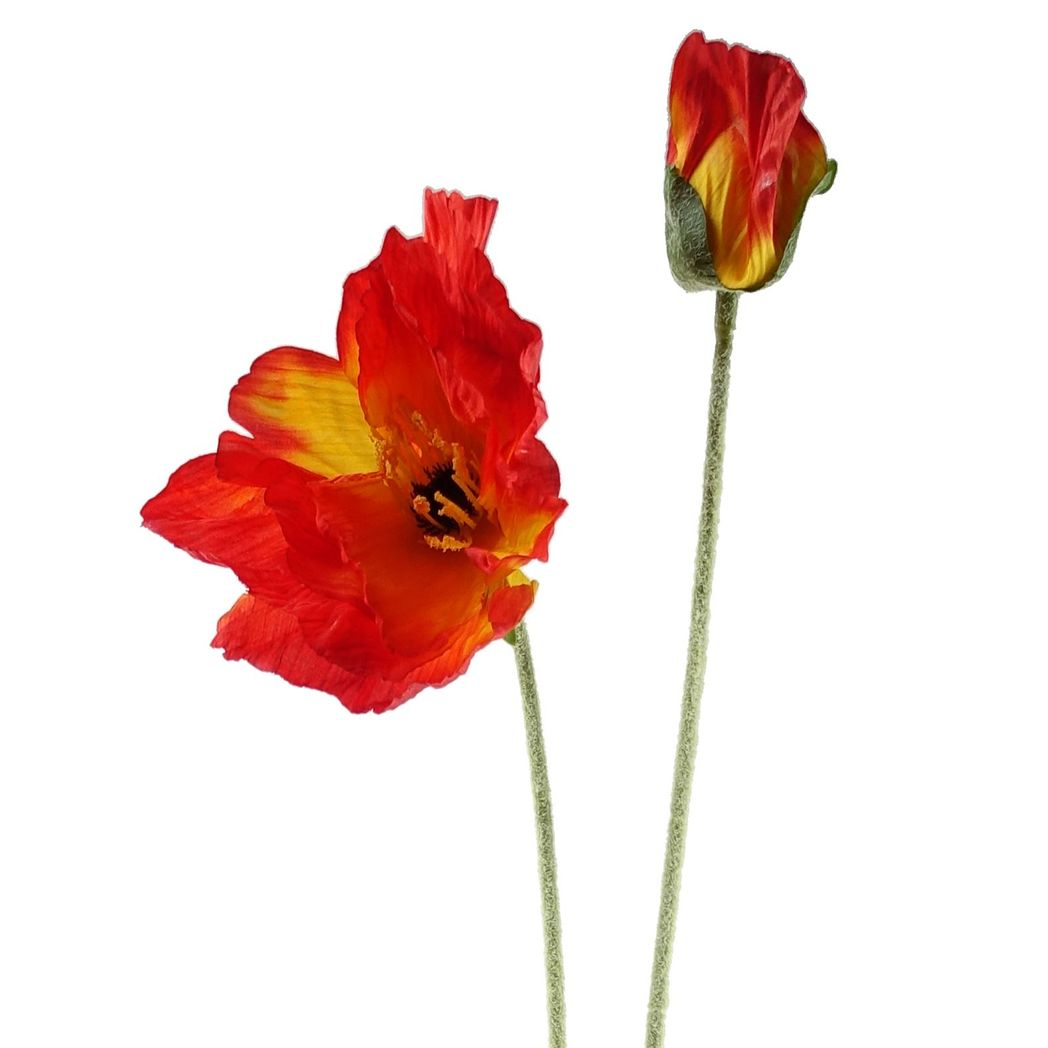 Leaf Pack of 6 Artificial Poppy Stems, 100cm, 2 Flowers Each