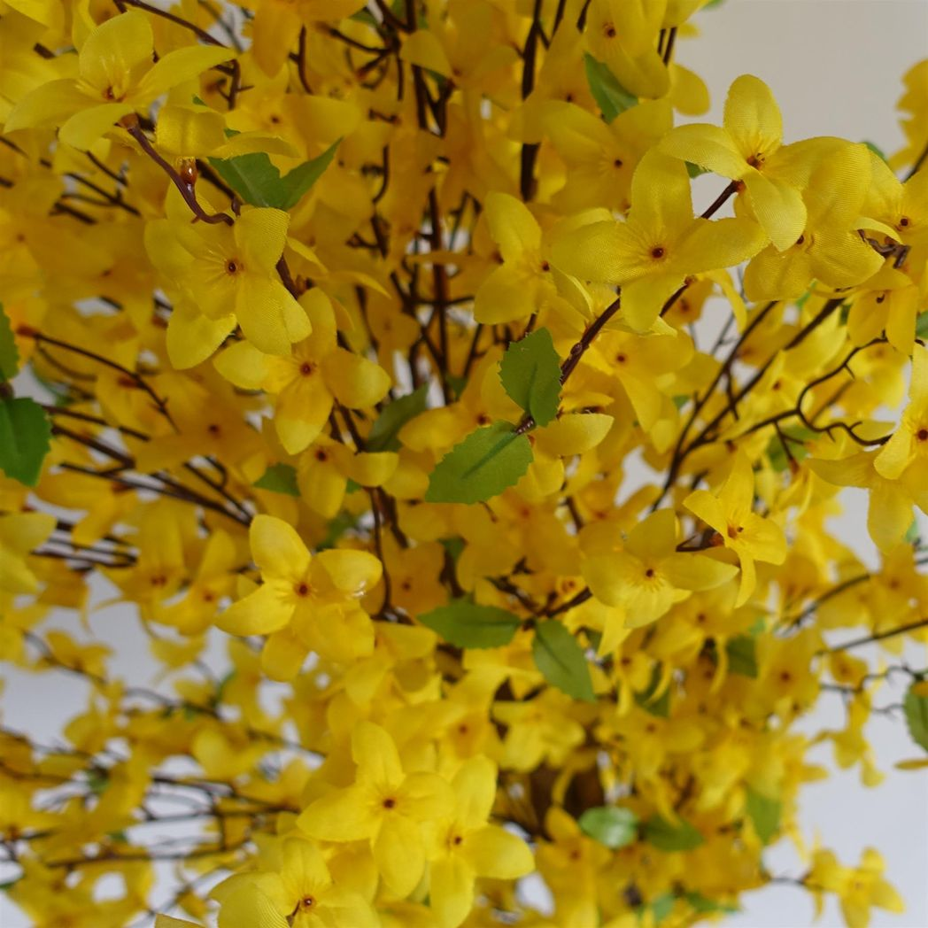 Leaf 60cm Artificial Forsythia Tree with Natural Wood Trunk and Yellow Silk Flowers