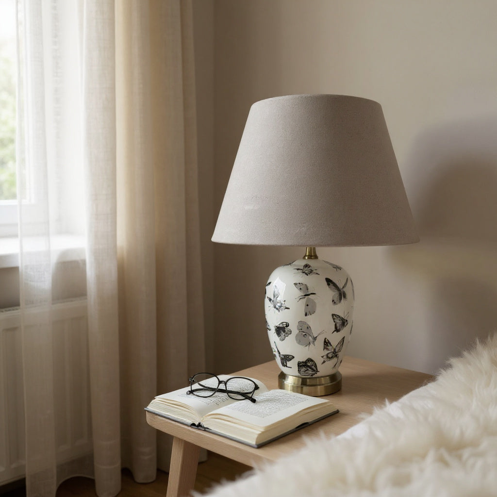 MSL 41cm Traditional Ceramic Table Lamp with Shade, Inline Rocker Switch, Double Insulated