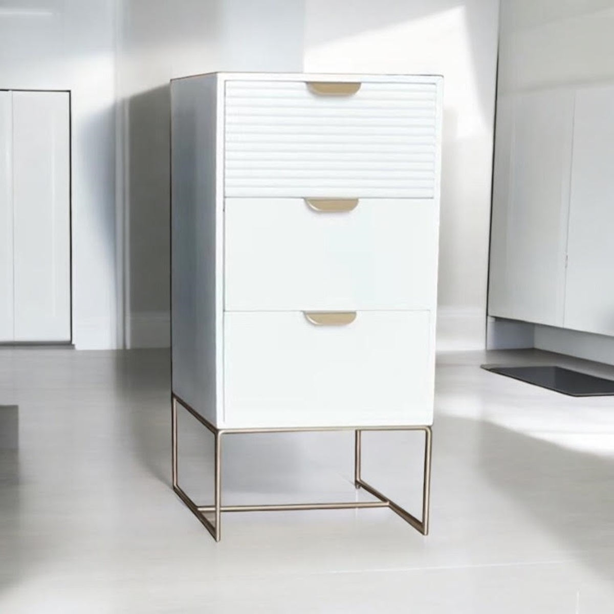 MSL 64cm White Wooden 3 Drawer Bedside Table with Scalloped Edge Design